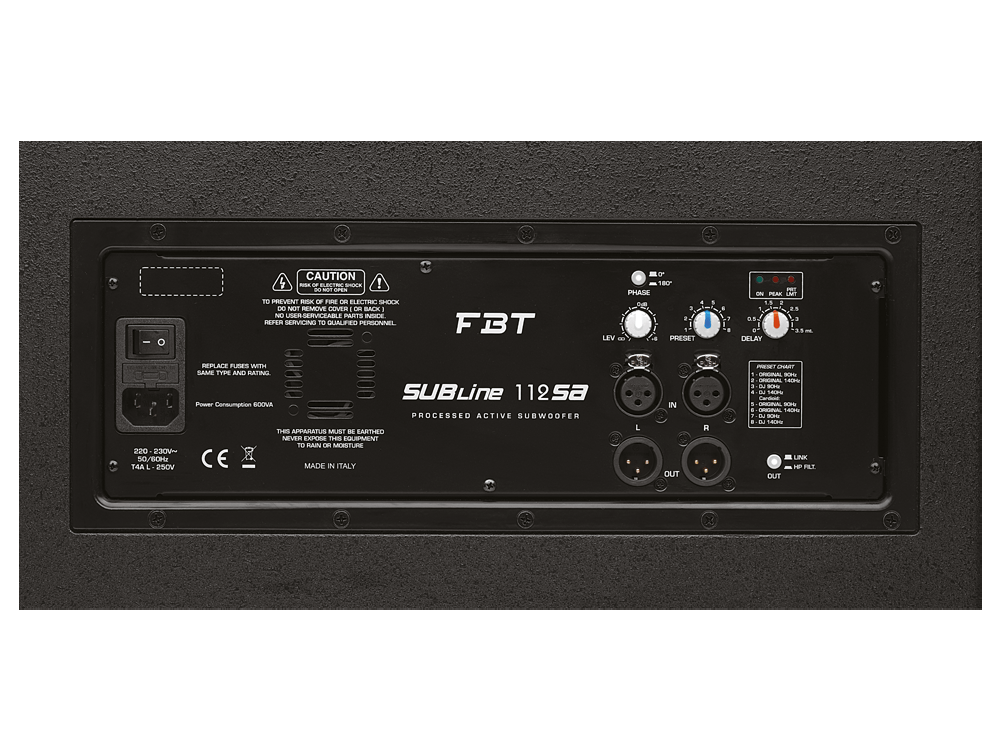 FBT SUBLINE 112SA -PROCESSED ACTIVE SUBWOOFER 700W RMS - 130/133DB SPL