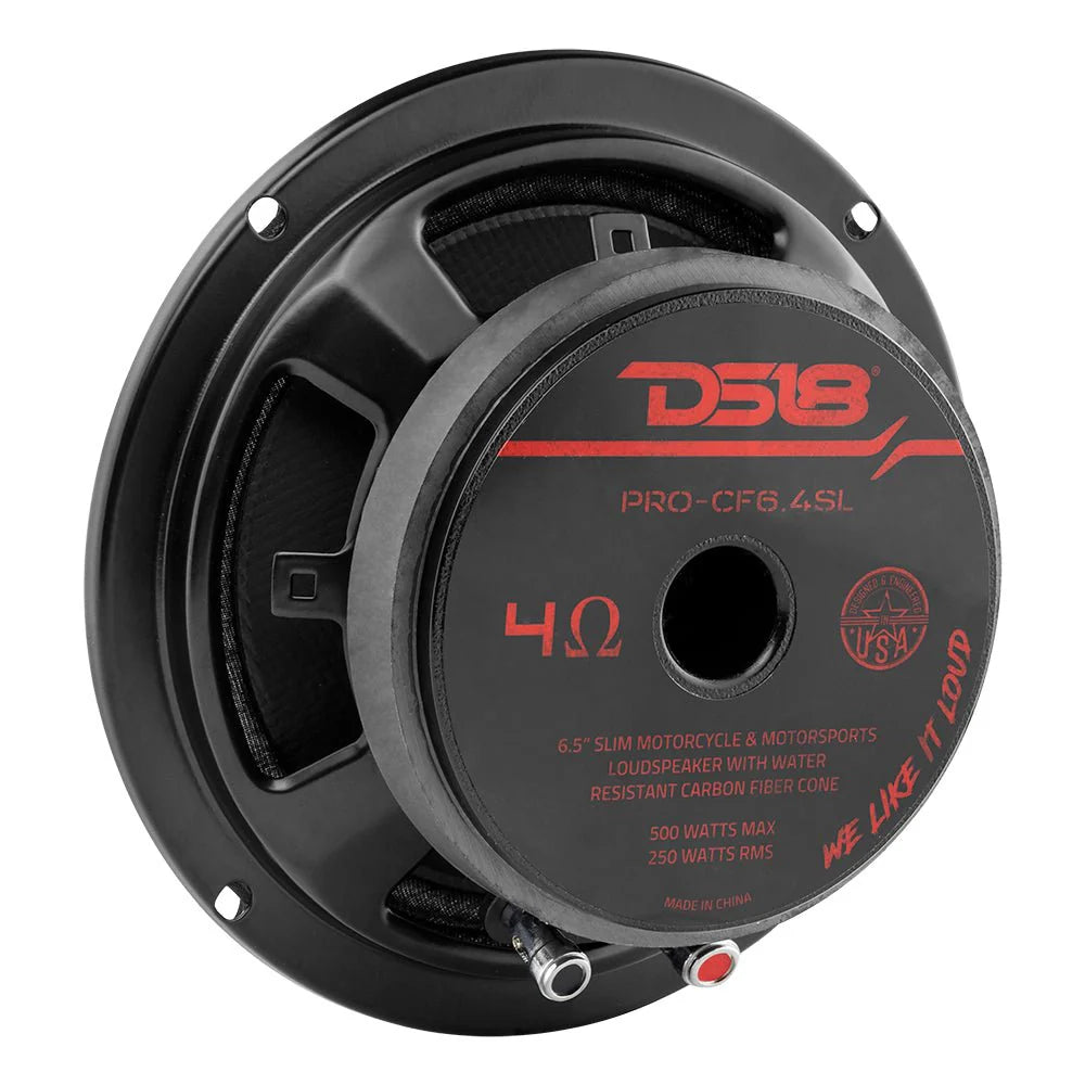 DS18 PRO 6.5” DS18- Shallow Mid-Bass Loudspeaker with Carbon Fiber Water-Resistant Cone | 250W RMS 4-Ohm