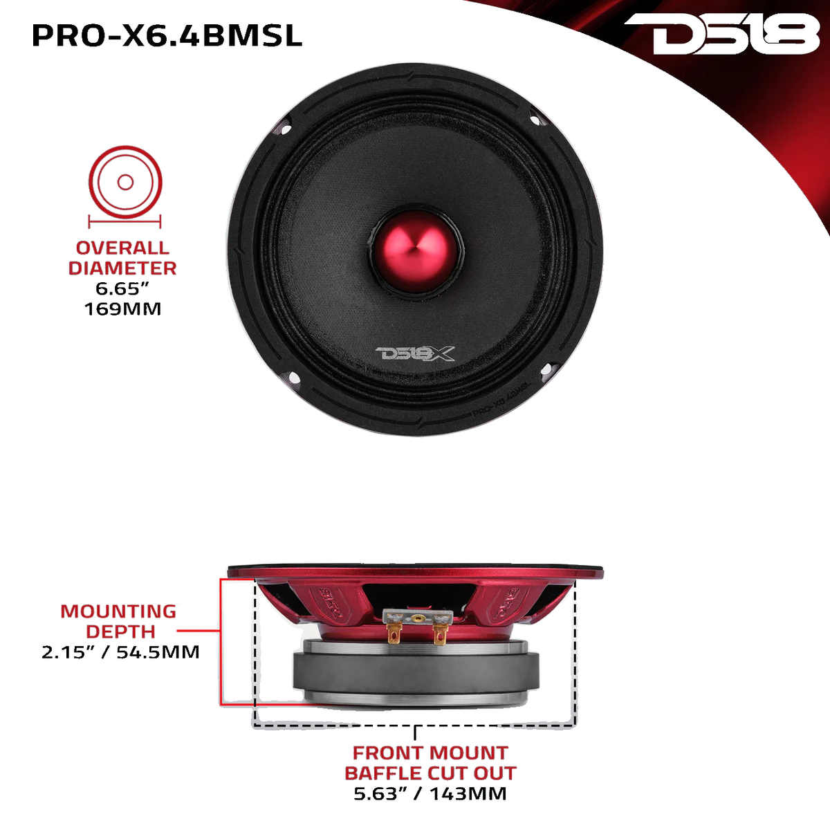 DS18 - PRO-X 6.5" Shallow Mid-Range Bullet Loudspeaker | 200W RMS 4-Ohm
