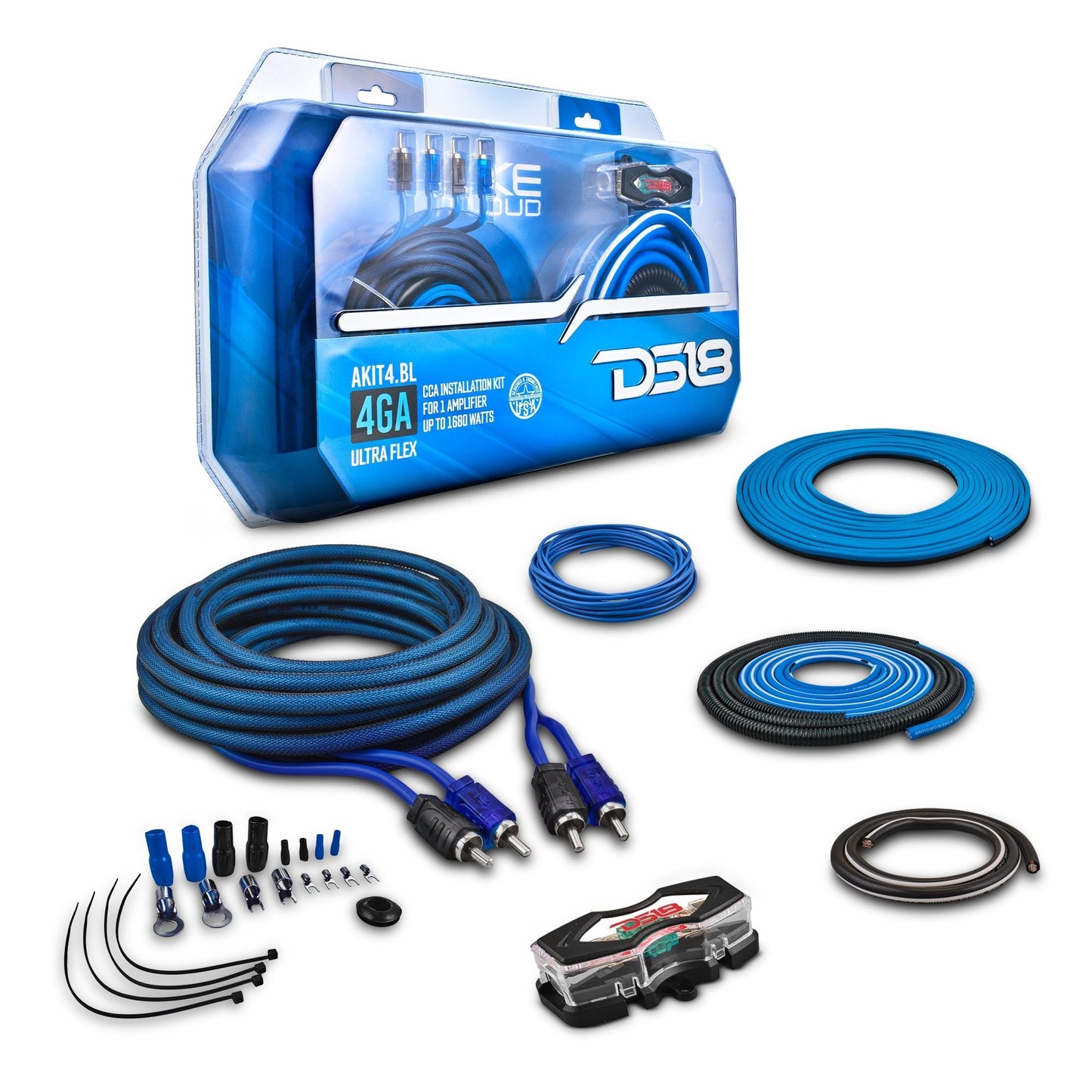 DS18 AKIT4.BL 4-GA CCA Amplifier Installation Kit - Blue
