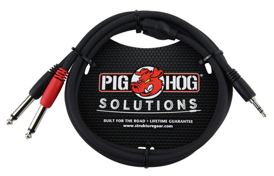 Pig Hog Solutions - Stereo Breakout Cable, 3.5mm to Dual 1/4"  3ft