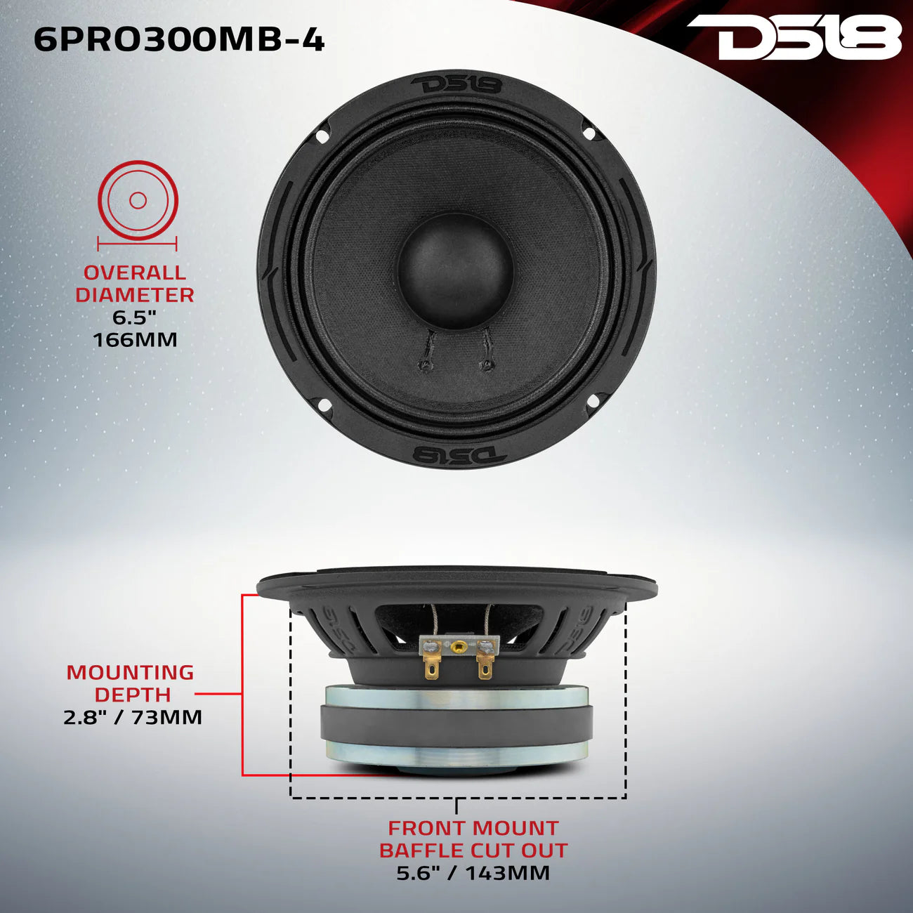 DS18 6PRO300MB-4-6.5" Mid-Bass Loudspeaker 150 Watts Rms 4-Ohm