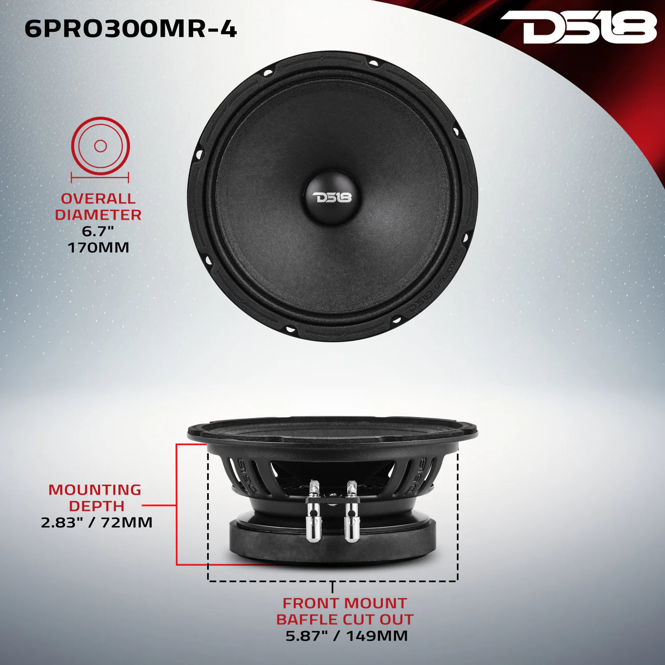 DS18 6PRO300MR-4-PRO 6.5” High Sensitivity Professional Mid-Range Loudspeaker 150 Watts Rms 4-Ohm