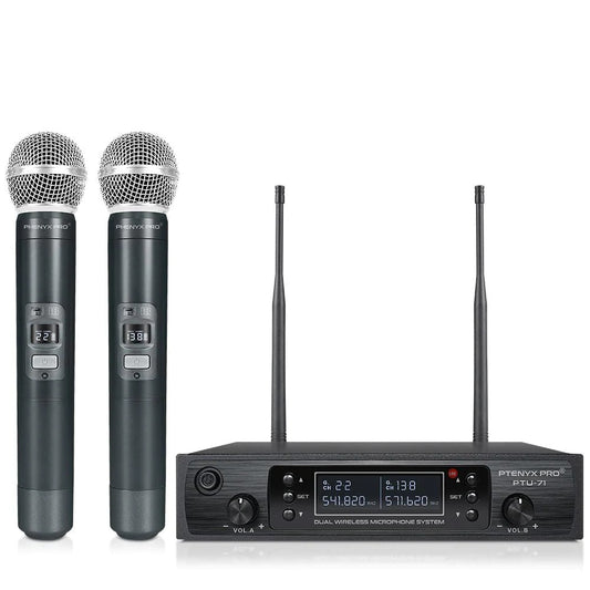 Phenyx Pro PTU-71A Dual Handheld UHF Wireless Microphone System with 2x100 channels