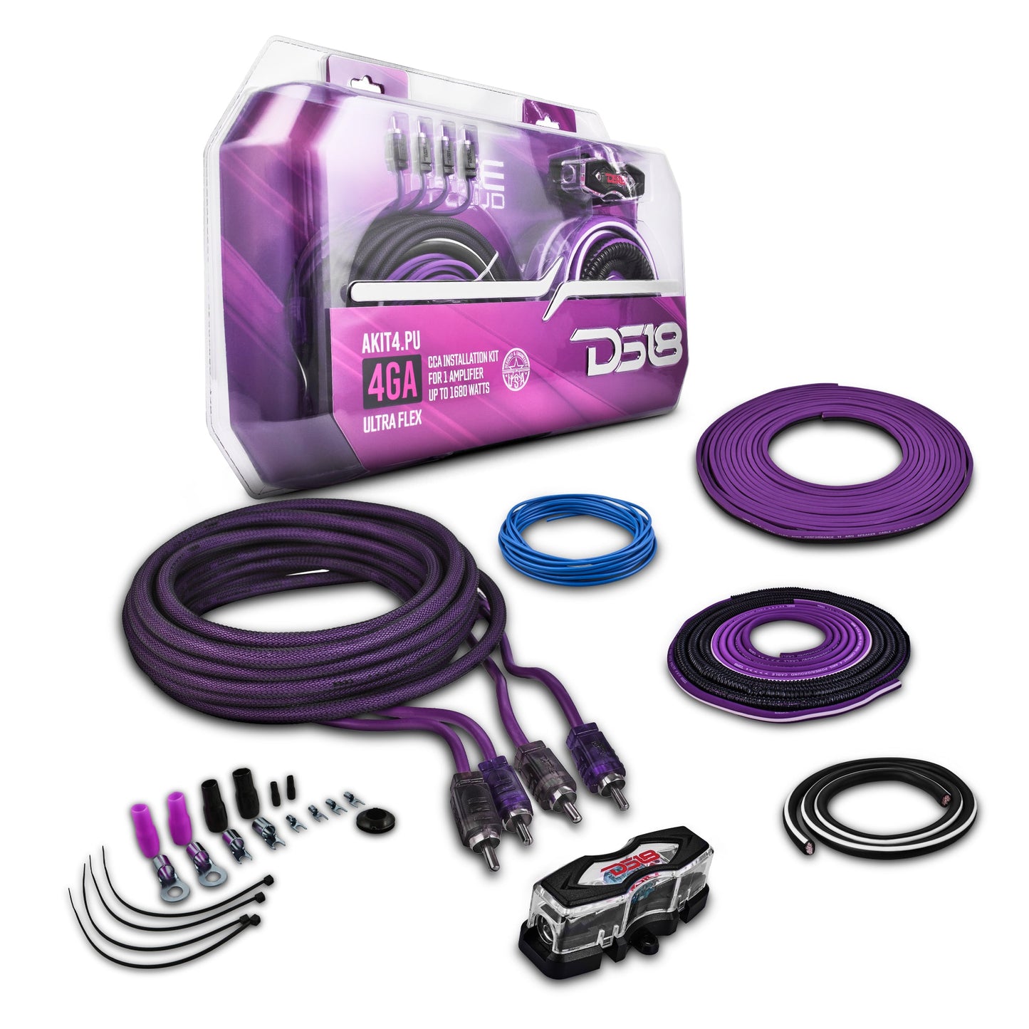DS18 AKIT4.PU 4-GA CCA Amplifier Installation Kit - Purple