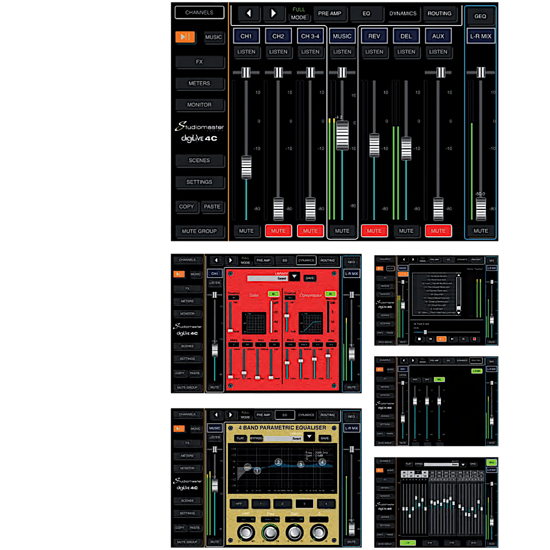 Studiomaster digiLiVE 4C and 8C control interface examples