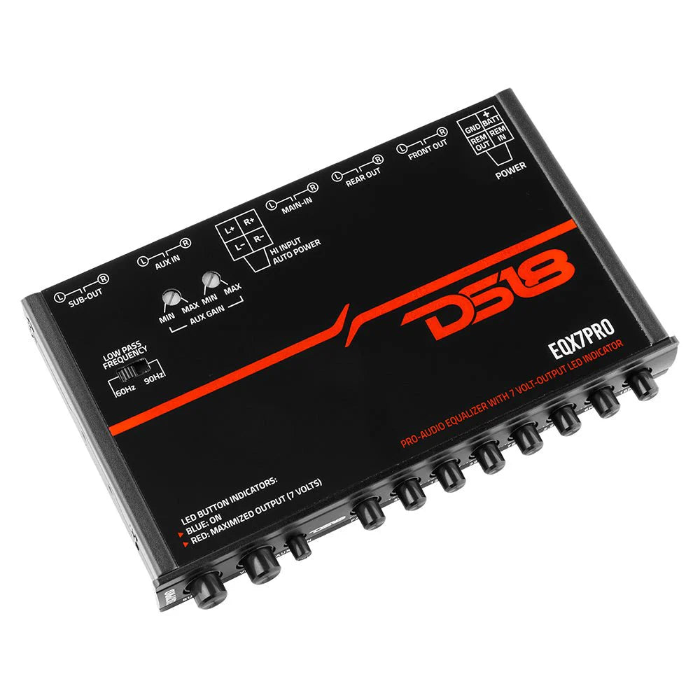 DS18 EQX7PRO- High Volt 7-Band Equalizer with High Level Input, Auto Turn On And High Volt LED Indicator