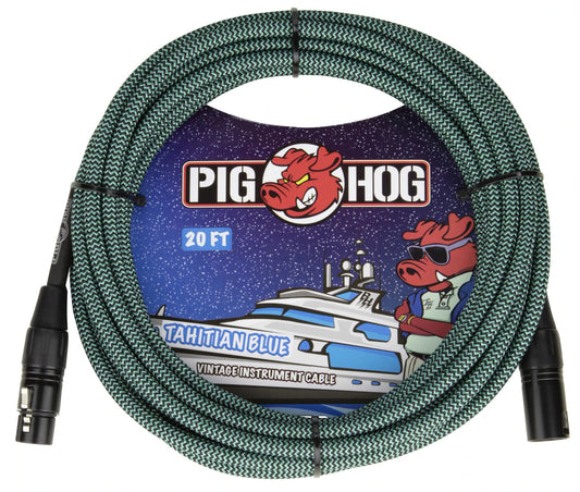 Pig Hog Tahitian blue Woven Mic Cable, 20ft XLR