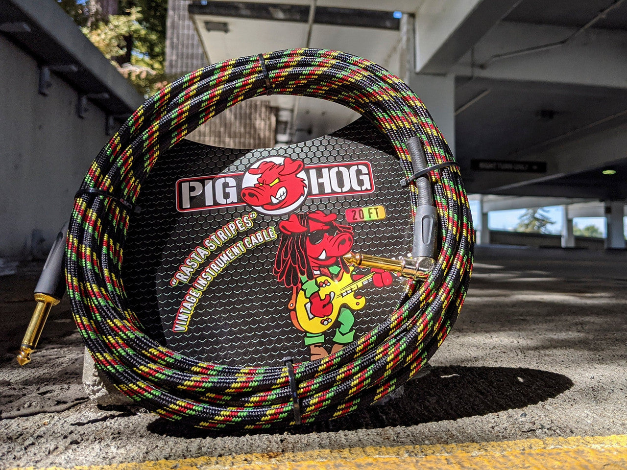 Pig Hog "Rasta Stripes" Instrument Cable, 20ft Right Angle