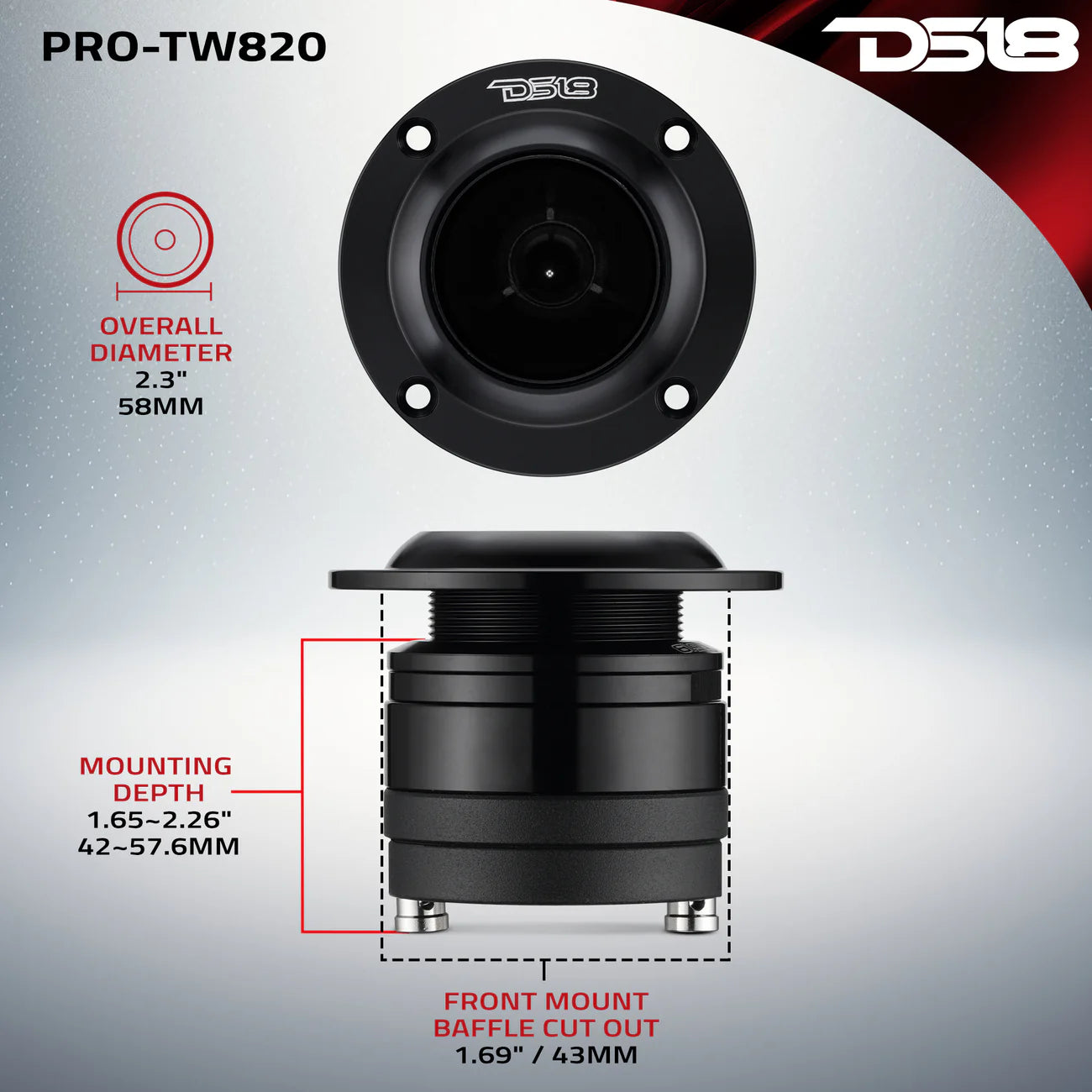 DS18 PRO-TW820- 2.3" High Compression Neodymium Super Bullet Tweeter 100 Watts 1.4" Aluminum 4-Ohm Vc