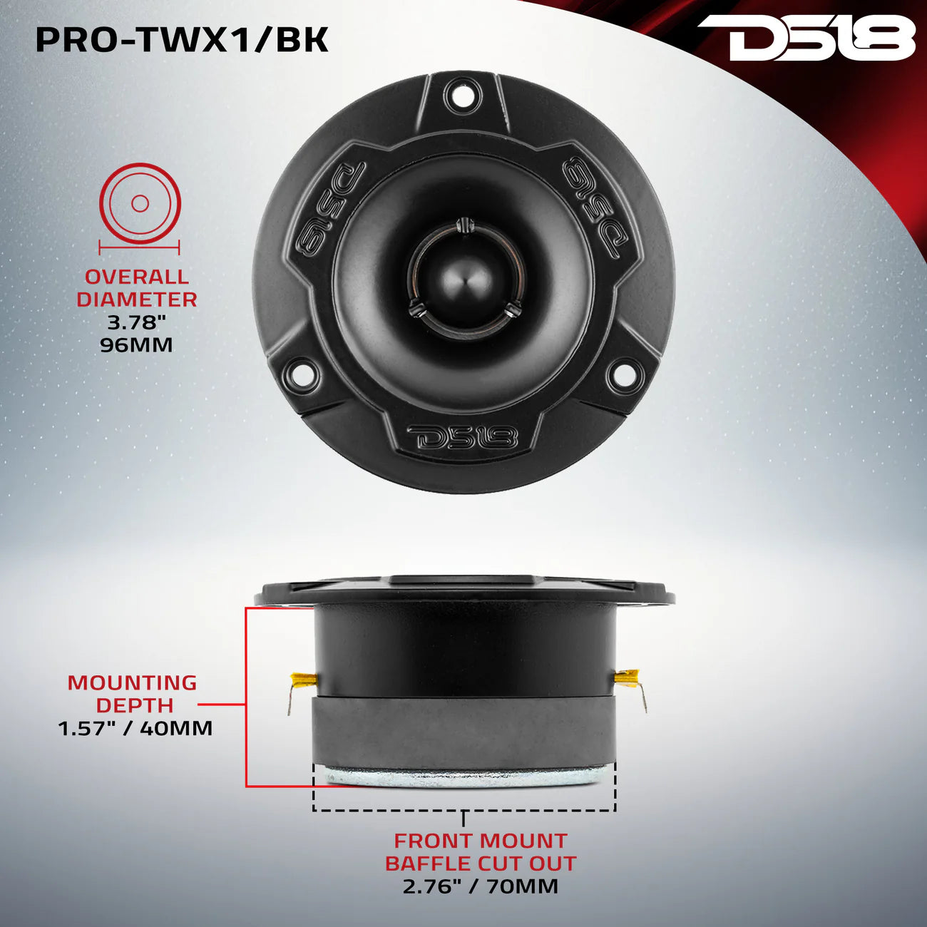 DS18 PRO-TWX1- 3.8" Super Bullet Tweeter 120W RMS 1" Aluminum 4-Ohm Vc