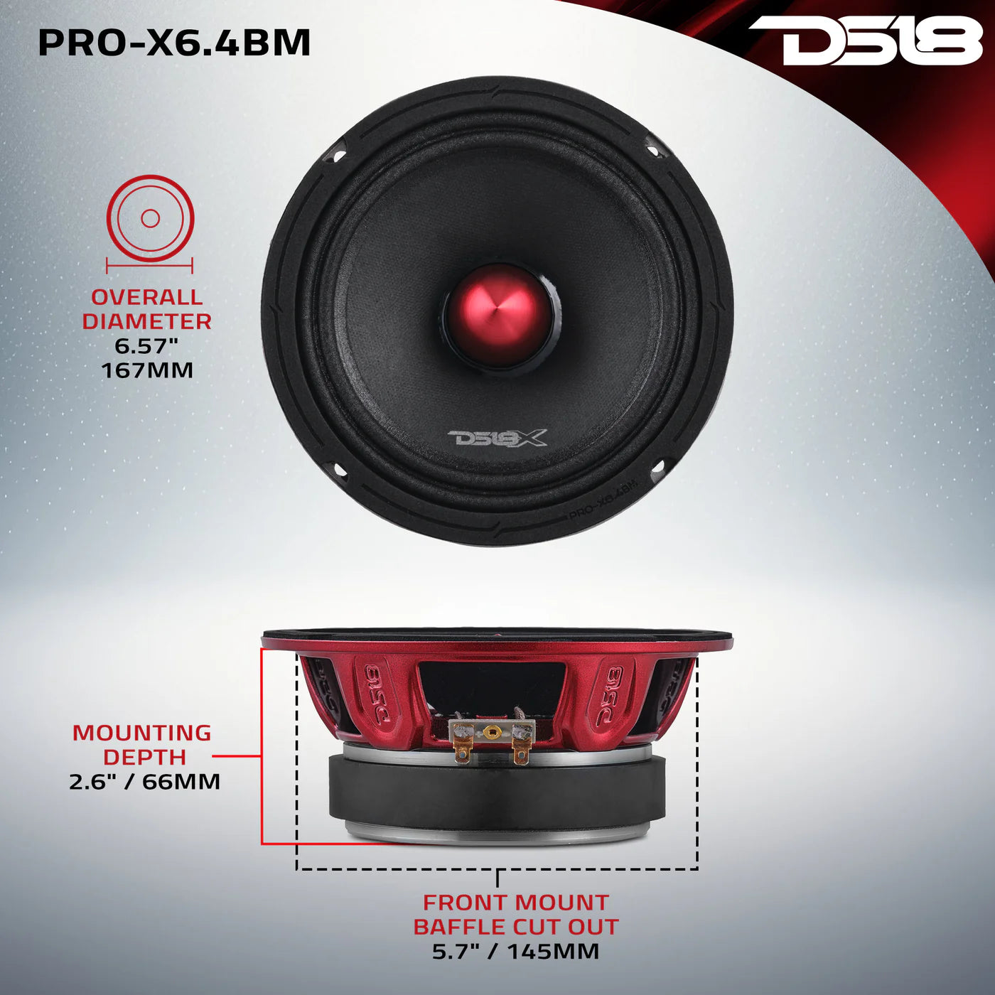 DS18 - PRO-X 6.5" Mid-Range Loudspeaker with Bullet | 250W RMS 4-Ohm