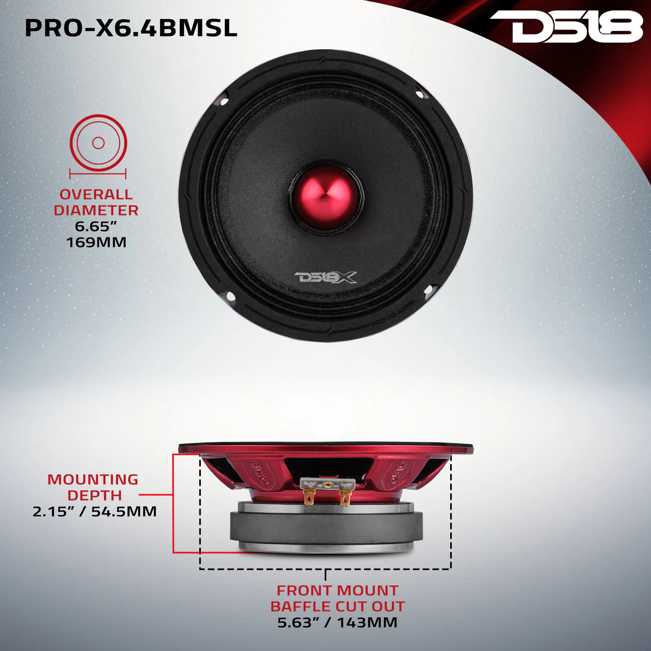 DS18 - PRO-X 6.5" Shallow Mid-Range Bullet Loudspeaker | 200W RMS 4-Ohm