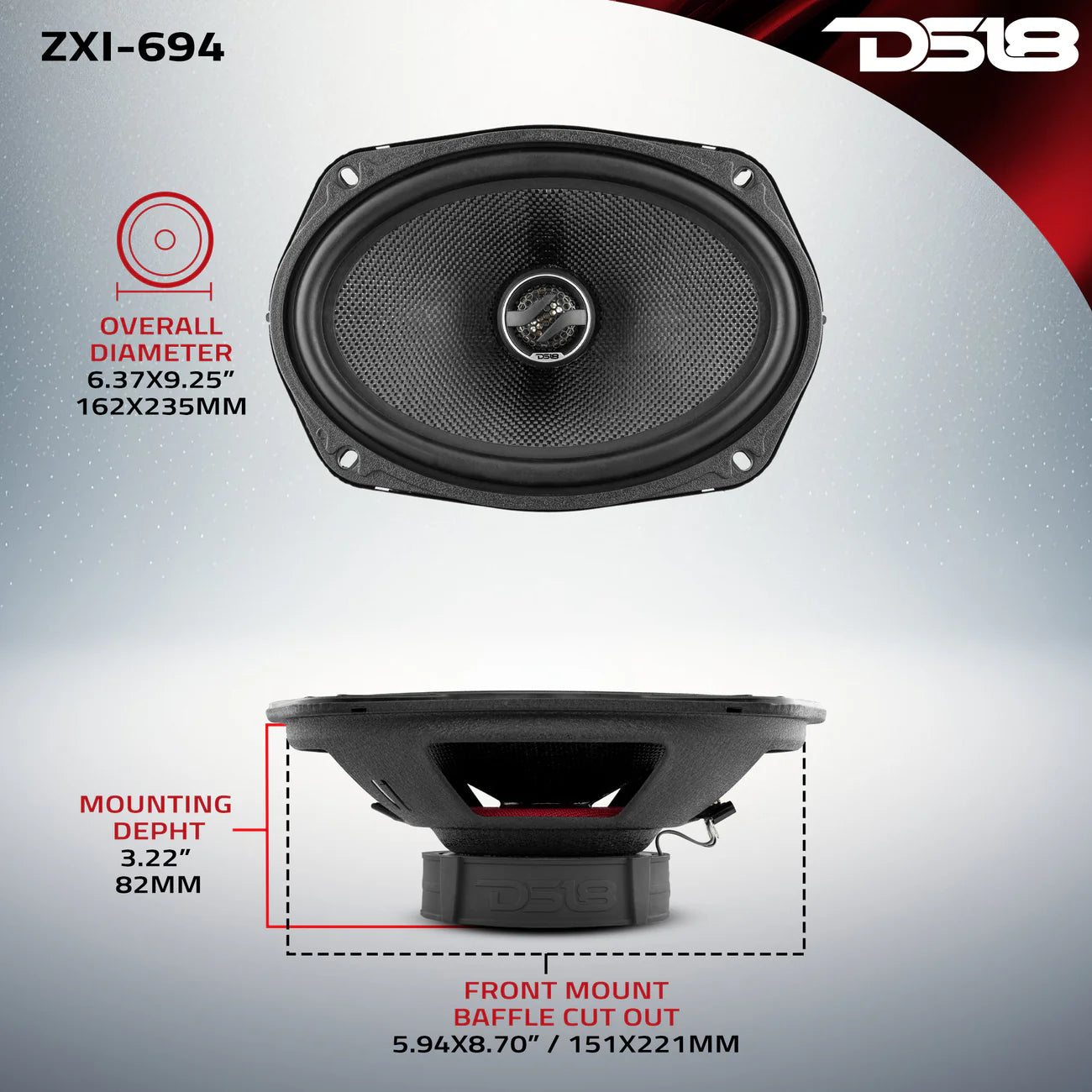 DS18- ZXI 6x9" 2-Way Coaxial Speakers with Kevlar Cone | 120W RMS 4-Ohm