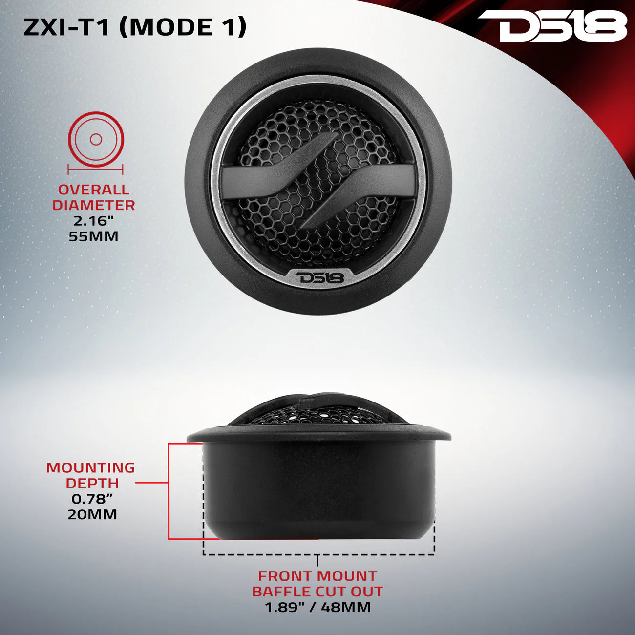 DS18 - ZXI-T1 1.7" Dome Neodymium Tweeter 50 Watts 1" Pei 4-Ohm Vc