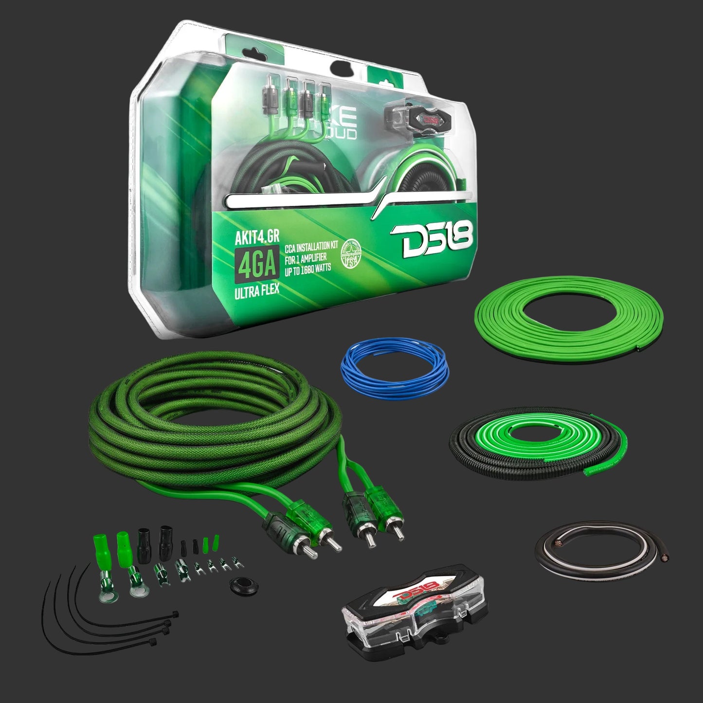 DS18 AKIT4.GR 4-GA CCA Amplifier Installation Kit - Green