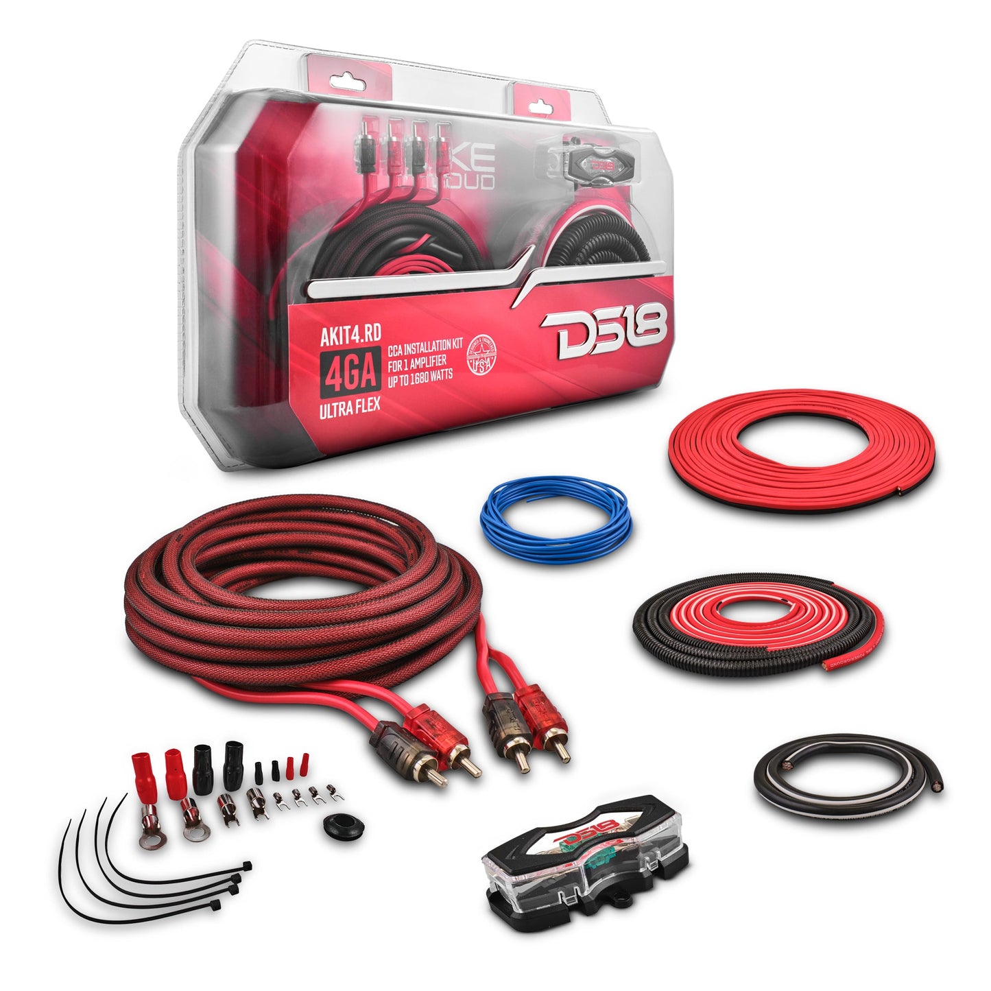 DS18 AKIT4.RD 4-GA CCA Amplifier Installation Kit - Red