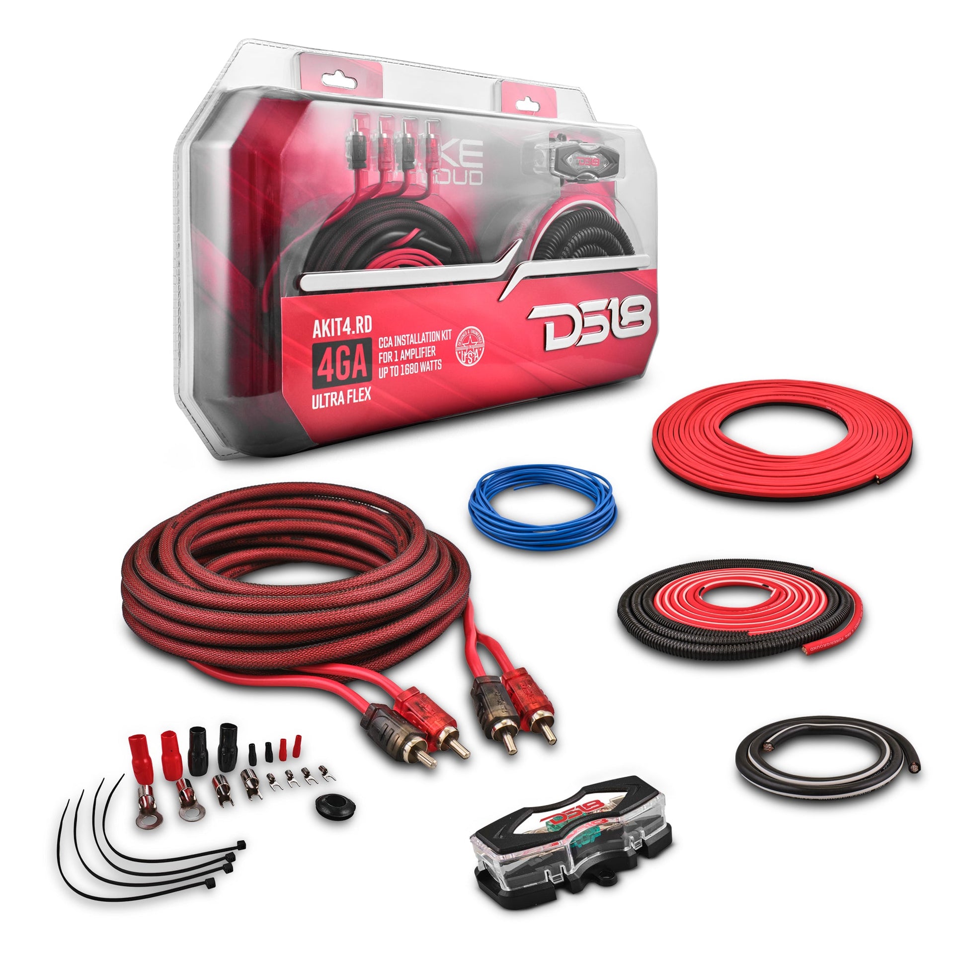 DS18 AKIT4.RD 4-GA CCA Amplifier Installation Kit - Red